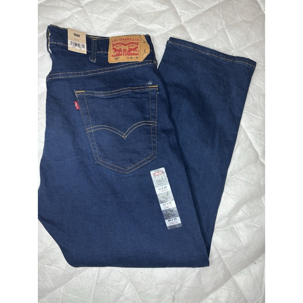 Levi's 501 Original Stretch Straight Leg Button Fly Denim Blue‎ Jeans NWT 38x30